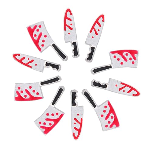 LALADEFIEE 10 Stück Teiliges Halloween Nagelkunst Metall-charms mit Blutigen Messer-designs Kleine Maniküre-dekorationen für Festliche Nail Art für Halloween-party und Kreative von LALADEFIEE