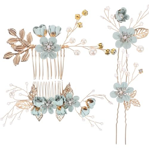 LALADEFIEE 12 Stk Kamm Für Braut Haarschmuck Für Damen Braut-accessoire Braut Haarnadel Brauthaarkamm Grün Haarnadel Mit Strasssteinen Gypsophila Kunstblumen Perlen-haarspange Kleid Green von LALADEFIEE
