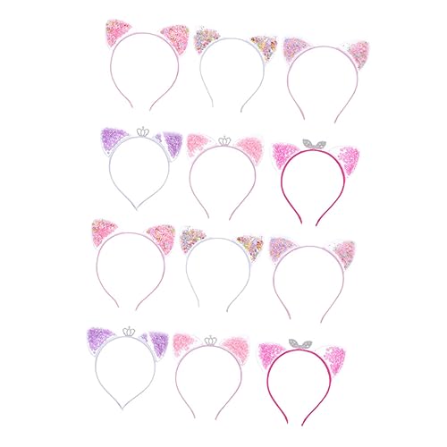 LALADEFIEE 12 Stück Teiliges Katzenohren Haarreif Set für Modische Party stirnbänder mit Quicksand design Süßes Crown accessoire für Geburtstagsfeiern Kostüm und Täglichen Gebrauch von LALADEFIEE