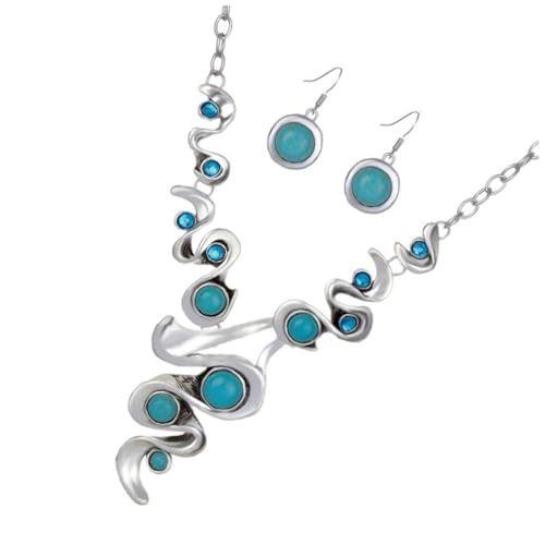 LALADEFIEE Schmuckset Böhmischer Stil Türkis Halskette Und Ohrringe Dekorative Modeohrringe Für Damen Retro Schmuck Für Abschlussfeier Hochzeit Geburtstag Reisen von LALADEFIEE