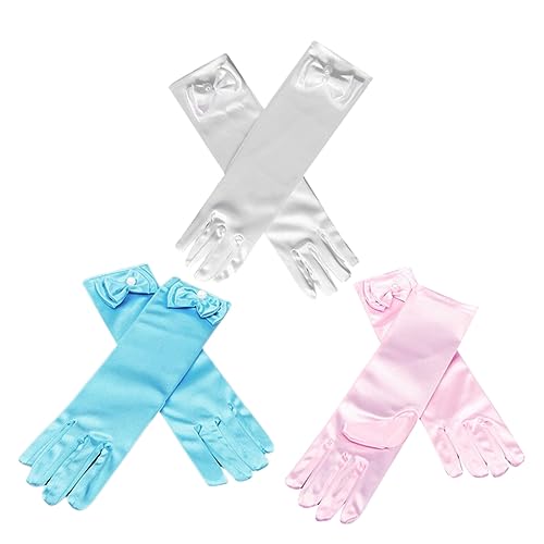 LALADEFIEE 1satz Satin-handschuhe Für Mädchen Weiß Rosa Und Hellblau Für Hochzeiten Ballett Partys Und Fotoshootings Aus Hochwertigem Langlebigem Satin Mit Eleganter Schleifenoptik von LALADEFIEE