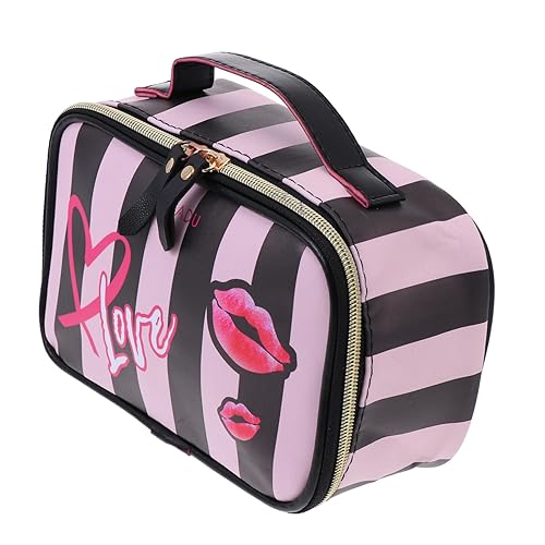 LALADEFIEE 2stücke Striped Fashion Damen Pu Kosmetiktasche Für Tragbar Wasserabweisend Mit Fächern Vielseitig Einsetzbar Für Make-up Und Toilettenartikel von LALADEFIEE