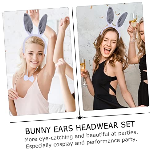 LALADEFIEE 2 Satz Plüsch Hasenohren Stirnband mit Schleife Leichtes Kostüm Party Kopfschmuck für Ostern Cosplay und Karneval Modisches Accessoire für Frauen von LALADEFIEE