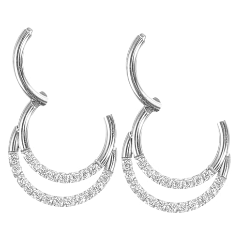 LALADEFIEE 2 Stck Edelstahl Nasenringe mit Weißen Zirkonia Kristallen Dekorative Nasenpiercing Ringe für Damen Hypoallergen Modischer Körperschmuck für Alltag und Besondere Anlässe von LALADEFIEE