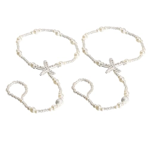 LALADEFIEE 2 Stück Elastische Fußkettchen Damen mit Perlen und Strass Dekorative Leichte Fußketten für Braut und Alltag Hautfreundlicher Schmuck Verstellbar Modisches Accessoire für Sommer von LALADEFIEE