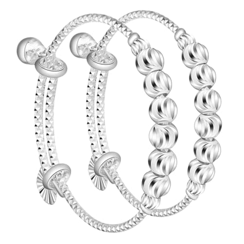 LALADEFIEE 2 Stück Teiliges Armband Verstellbar für Jungen und Mädchen Silberne Bangle mit Glocke Sicherer Schmuck für Neugeborene und Kleinkinder für Geburtstage und Vollmondfeiern von LALADEFIEE