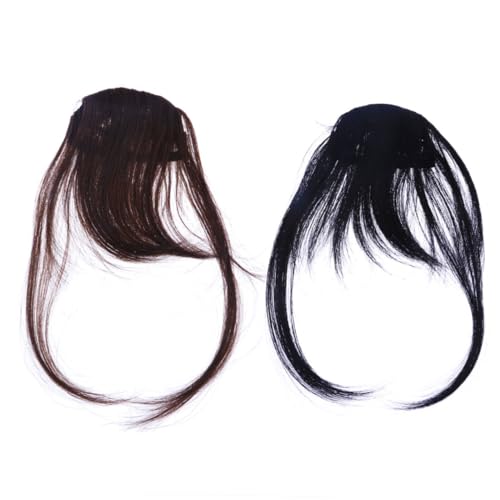 LALADEFIEE 2 Stück Teiliges Unsichtbare Clip Air Fringe Haarteil Ultradünne Handgewebte Front Hair Bangs in Natur schwarz Atmungsaktiv und Natürlich Aussehende Haarverlängerung für Frauen von LALADEFIEE
