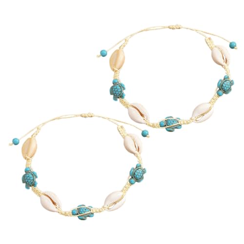 LALADEFIEE 2 Stück Verstellbare Boho Fußkettchen mit Natürlichen Muschel Schildkröten Anhängern Strand Schmuck für Damen Multifunktional als Armband oder Fußkette für Sommer und Urlaub von LALADEFIEE