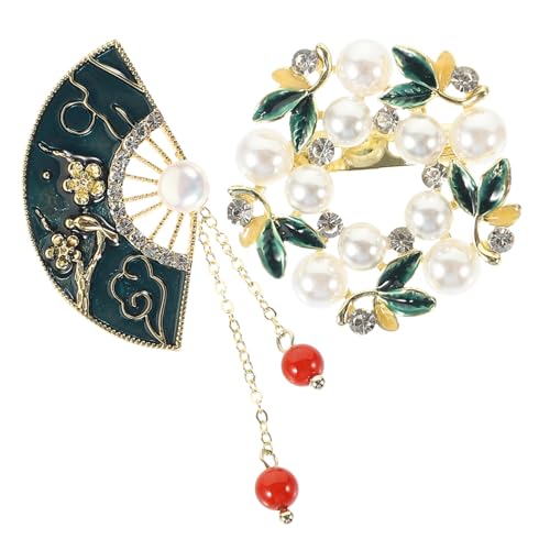 LALADEFIEE 2 Stück Vintage Broschen Legierung Anstecknadeln Damen Runde und Fächerförmige Schmucknadeln Modische Kleidung Dekoration Langlebig Kompakt für Jacken Taschen Hüte von LALADEFIEE