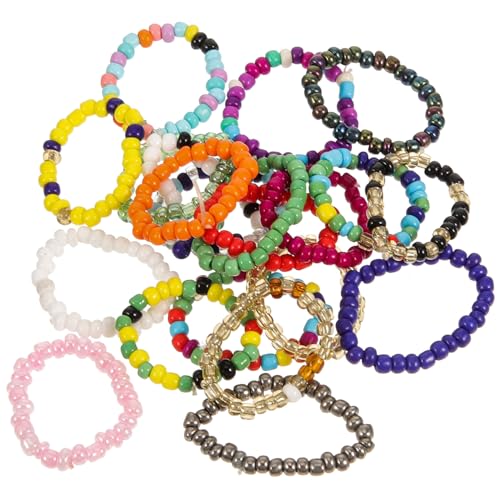 LALADEFIEE 21er Set Bunte Perlenringe Für ädchen Modeschmuck Finger Ringe Boho Schmuck Bead Rings Farbige Ring Kombination Für Party Geburtstag Geschenk von LALADEFIEE