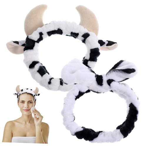 LALADEFIEE 2stücke Kuhmuster Stirnband Gesicht Waschen Spa Make-up Stirnband Haaraccessoires Für Mädchen von LALADEFIEE
