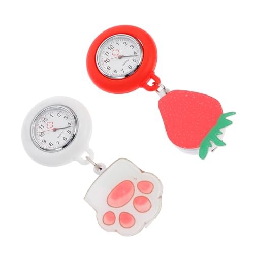 LALADEFIEE 2stücke Strawberry Watch wasserdichte Quarz-Uhr Mit Sicherheitsclip Für Und Medizinstudenten Modisches Design Rot Und Weiß von LALADEFIEE