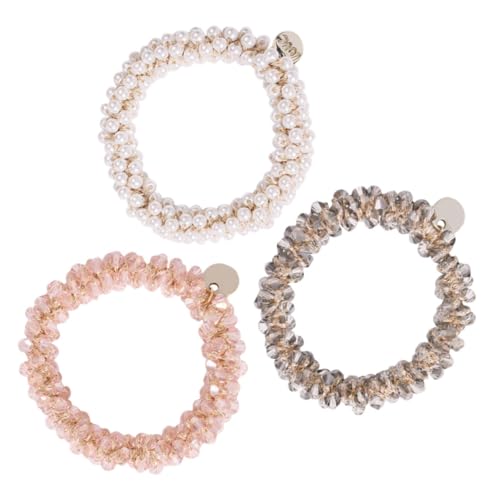 LALADEFIEE 3 Stück Teiliges Haargummi mit Perlenbesatz Elastische Pferdeschwanzhalter Weiß Haarschmuck Ringe für Damen und Mädchen Vielseitig und Haltbar von LALADEFIEE