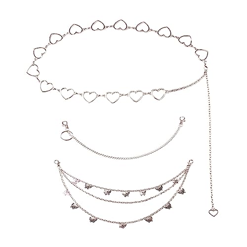 LALADEFIEE 3 Stück Teiliges Punk Metall Hosenkettenset mit Schmetterling und Love Heart Taillengürtel Kette aus Langlebiger für Party Festival Club Damen Herren von LALADEFIEE