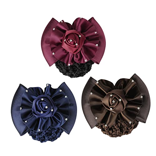 LALADEFIEE 3stück Dreiteiliges Haarnetz Mit Schleifenclip Für Damen Stylische Haarschmuck-accessoires Mit Rosenmuster Und Strass Für Brötchenfrisuren Für Ansprechende Erscheinung in von LALADEFIEE