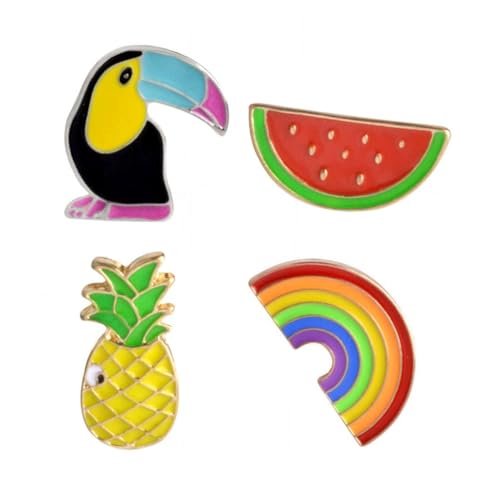 LALADEFIEE 4 STÜCKE Broschen Bunte Regenbogen Ananas und exotischer Vogel Brosche Cartoon Vogel Anstecknadeln Modische Kleidung Schmuck für Damen und Mädchen von LALADEFIEE