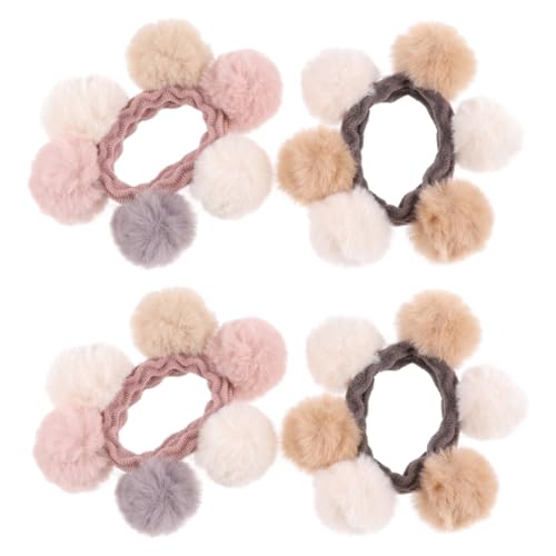 LALADEFIEE 4stücke Plüsch Haarbänder Mit Haarball-design Elastische Zopfgummis Für Mädchen Für Alltag Und Besondere Anlässe Erhältlich von LALADEFIEE