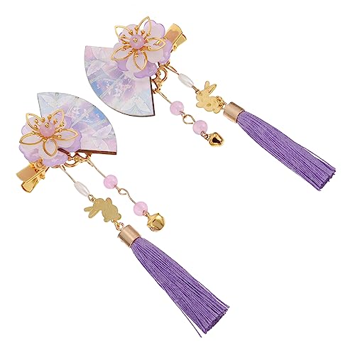 LALADEFIEE 4 Stück Haarnadel Haarschmuck Haarspange in Fächerform Traditionelle Quasten-haarspangen Blumen-fan Hochzeitshaarspangen Für Bräute Fächerförmige Haarspange Zinklegierung Violett von LALADEFIEE