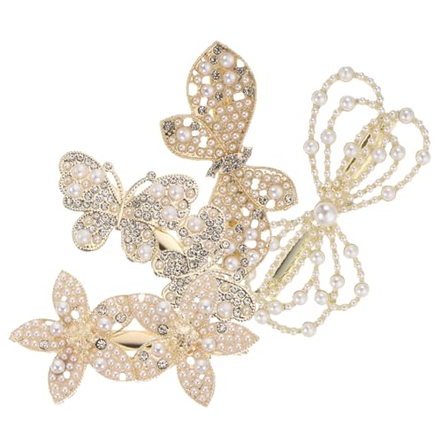LALADEFIEE 4 Stück Teiliges Damen Haarklammern mit Schmetterling und Blütenmotiv Glänzende Metall Haarspangen mit Perlen Haaraccessoire für Hochzeiten Partys und Alltag von LALADEFIEE