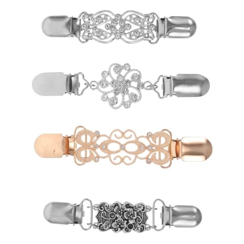 LALADEFIEE 4 Stück Vintage Strickjacken Clips Funkelnden Strasssteinen Europäische Schal Cardigan-Broschen Sichere Klemmung für Frauen Vielseitig für Pullover Kleider und Tücher von LALADEFIEE