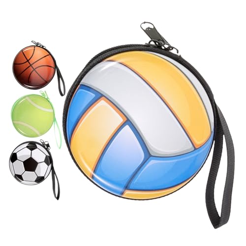 LALADEFIEE 4stücke Junge Mädchen-geldbörse Mit Reißverschluss Münzbörse Aus Hochwertigem Material Wechselgeldbeutel Runde Aufbewahrungsbox Cartoon Basketball Muster Tragbare Kleingelddose Für von LALADEFIEE