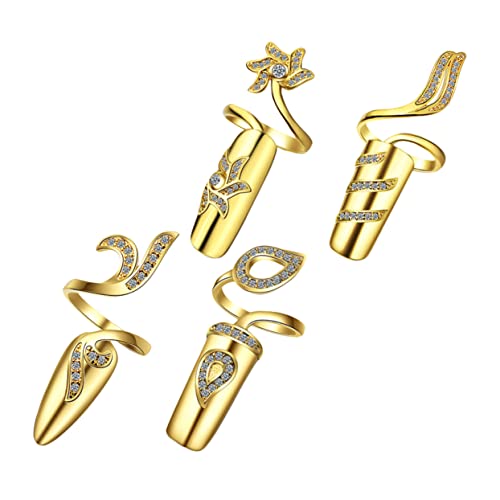 LALADEFIEE 4stücke Nagelringe Offene Ringe Verstellbare Fingerringe Aus Legierung Mit Nagelspitzen Für Damen Fingernageldekoration von LALADEFIEE