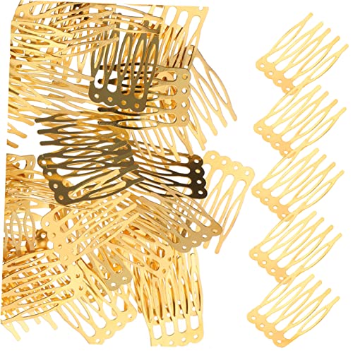 LALADEFIEE 50 Stück DIY Haarkämme Goldfarben Fünf Zähne Kämme mit Löchern zum Selbermachen Haaraccessoires für Frauen Mädchen und Damen zum Stylen und Basteln von LALADEFIEE