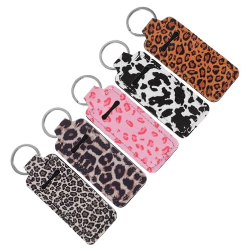 LALADEFIEE Lippenstift Schlüsselanhänger mit Leopardenmuster Tragbare Kosmetiktasche Langlebiger Neopren Lippenstifthalter Schlüsselanhänger für Lippenstift Stilvolles Design für Frauen von LALADEFIEE