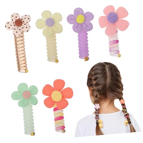 LALADEFIEE 6 Stück Teiliges Elastische Haarbänder mit Niedlichem Blumenmotiv Dehnbar und Rutschfest Bequemer Sitz Vielseitig für Mädchen Langlebig und Einfach zu Stylen Farbenfrohe von LALADEFIEE