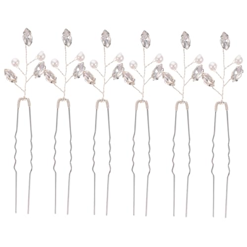 LALADEFIEE 6 Stück U förmige Haarnadeln mit Strass und Perlen Leichter Haarschmuck für Frauen und Mädchen Eleganter Brautschmuck für Hochzeit Party und Festliche Frisuren von LALADEFIEE