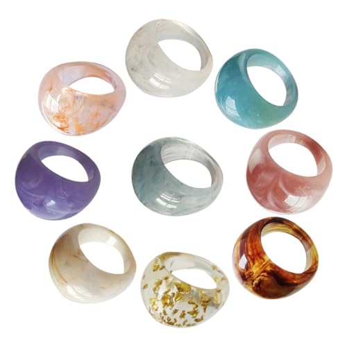 LALADEFIEE 9Stücke Teiliges Bunte Finger Ringe Harz Stilvolle und Fingerringe für Damen Bequeme und Langlebige Finger Dekoration Schmuckkollektion LALADEFIEE 9Stücke Teiliges Bunte Finger Ringe Harz Stilvolle und Fingerringe für Damen Bequeme und Langlebige Finger Dekoration Schmuckkollektion von LALADEFIEE