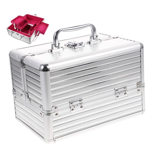 LALADEFIEE Aluminium Kosmetikbox Tragbar Mit Großem Abschließbare Make-up Organizer Für Mit Innenpiegel Leicht Und Praktisch Für Damen Und von LALADEFIEE
