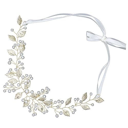 LALADEFIEE Braut Haarschmuck Mit Perlen Und Blättern Verstellbares Stirnband Für Hochzeit Elegantes Haar-accessoire Für Frauen Und Mädchen Handgefertigt Für Hochzeiten Und Besondere von LALADEFIEE