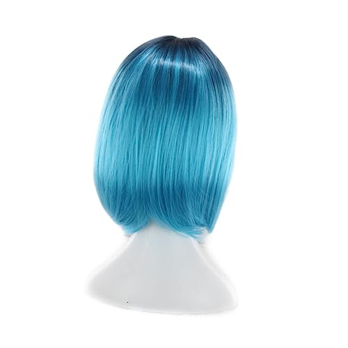 LALADEFIEE Perücke Damen Bob Farbverlaufsperücke Cosplay Kunsthaar Kurze Glatte Perücken Spitze Hochtemperatur-bob-perücke Farbverlauf Blau Für Alltag Parties Halloween von LALADEFIEE