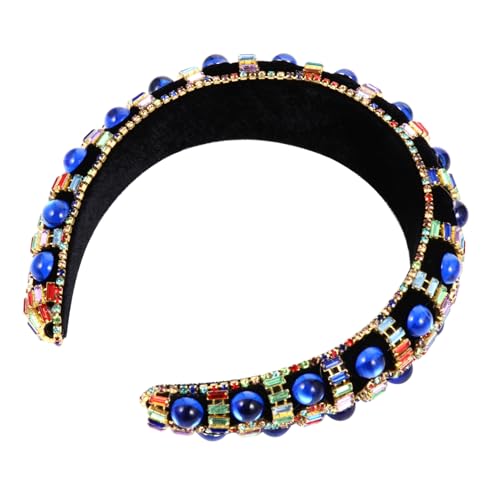 LALADEFIEE Breiter Haarreif mit Funkelnden Strasssteinen Modischer Haarschmuck für Damen Elegant für Hochzeit Party und Tägliche Verwendung Blauer Glanz stirnband im Antiken Stil von LALADEFIEE