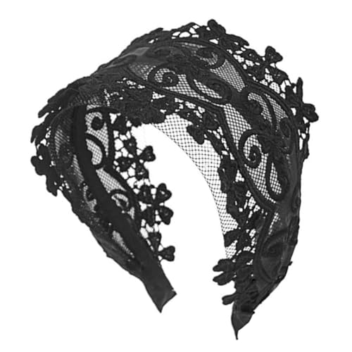 LALADEFIEE Breites Spitzen Haarband Damen Elegant Leichtes Stirnband Blumen Haarschmuck Party Kopfschmuck Mädchen Frisur Accessoire Schwarz von LALADEFIEE