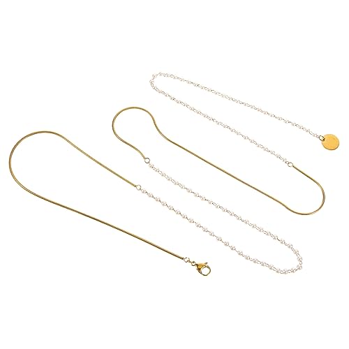 LALADEFIEE Damen Halskette Doppelreihige Goldfarbene Titanstahl Perlenkette Vintage Stil Eleganter Schmuck für Frauen Klassische Clavicle Kette von LALADEFIEE