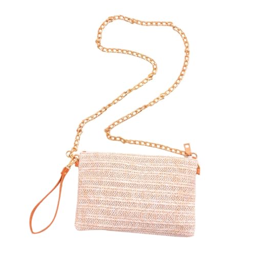 LALADEFIEE Damen Handtasche Strandtasche aus Handgeflochtenem Material mit Kette Leichte Outdoor Umhängetasche für Alltag Party und Shopping Modische Handgefertigte Tasche in Cremeweiß von LALADEFIEE