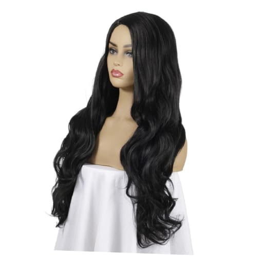 LALADEFIEE Lange Wellig Schwarze Perücke Für Damen Synthetische Locken Für Cosplay Halloween Und Feste Natürliches Aussehen Komfortabel Und Langlebig von LALADEFIEE