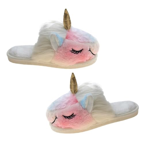 LALADEFIEE Damen Plüsch Hausschuhe Warm Gefüttert Cartoon Einhorn Rutschfest Weiche Winter Pantoffeln Komfortable Indoor Slippers für Zuhause Freizeit von LALADEFIEE