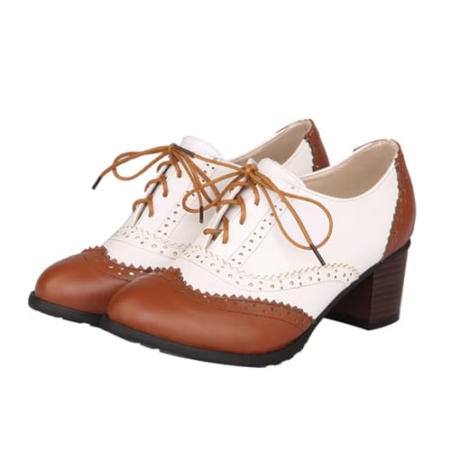 LALADEFIEE Schnürschuhe Für Damen Ganzjahresschuhe Mit Stabilem Blockabsatz Atmungsaktive Damenschuhe Schlichtes Design Für Täglichen Komfort von LALADEFIEE