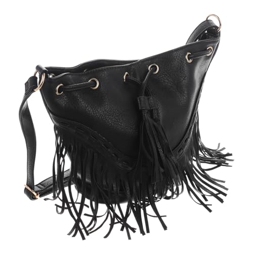 LALADEFIEE Damen Schultertasche mit Quasten Modische Wasserbeutel Umhängetasche PU Langlebig Vielseitig für Sommer Freizeit Geeignet Schwarz von LALADEFIEE