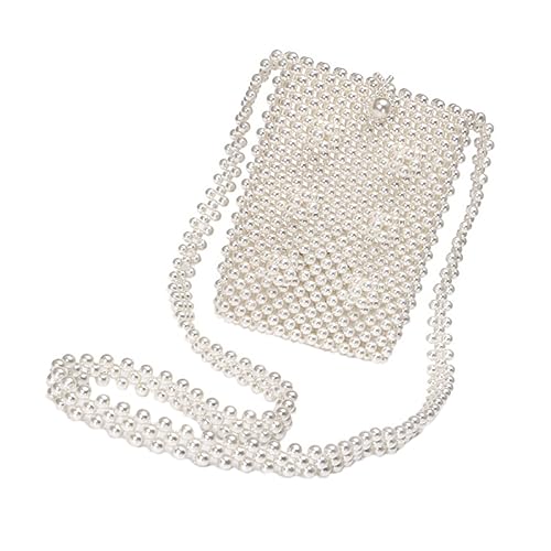 LALADEFIEE Damen Umhängetasche mit Perlenbesatz Geflochtene Crossbody Handytasche Leichte Kompakte Aufbewahrungstasche für Alltag und Reisen in Cremeweiß von LALADEFIEE