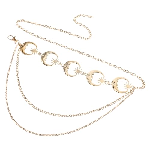 LALADEFIEE Damen Waist Chain Metall mit Schnalle Verstellbare Mehrschichtige Kette mit Mond und Sternen für Kleider und Jeans Stilvoller Bauchschmuck Langlebigem Material von LALADEFIEE