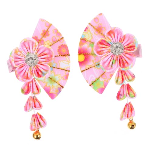 LALADEFIEE Dekorative Damen Haarspange mit Quasten und Glöckchen Chinesischer Stil Haarschmuck für Hochzeiten Partys Cosplay und Festliche Anlässe Eleganter Haarklammer Fanschmuck Rosa von LALADEFIEE