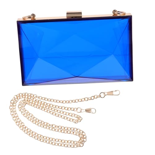 LALADEFIEE Diamantförmige Abendtasche aus Transparentem mit Farbigem Blauton Leichte Clutch mit Kette Mittelgroße Umhängetasche für Hochzeit Party Bankett und Cocktail Damenhandtasche von LALADEFIEE