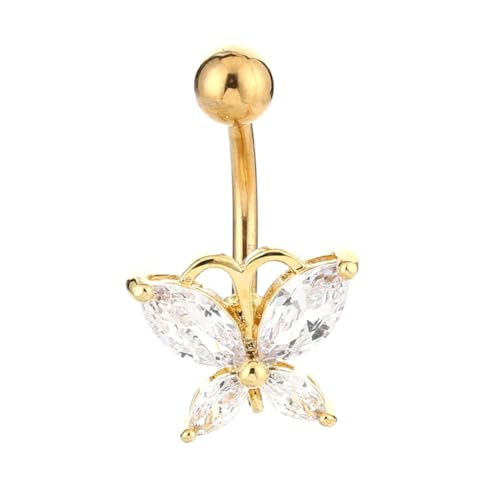 LALADEFIEE Elegantes Bauchnabelpiercing Schmetterling Zirkonia Goldfarben Stilvoller Körperschmuck Damen und Mädchen Modisches Belly Button Nail Schmuck von LALADEFIEE