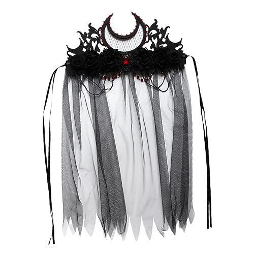 LALADEFIEE Filzstoff Strasssteine Party Schleier Band Blumenkrone Schleier Netzstoff Punk Kostüm Kopfbedeckung Glasperlen Harzbohrer Gothic Schleier Kopfbedeckung von LALADEFIEE