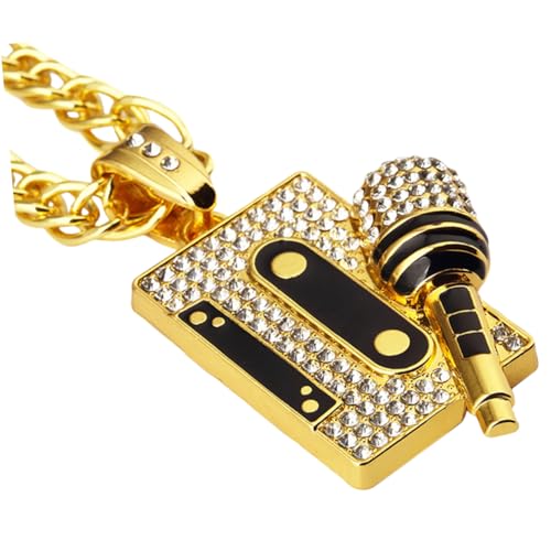LALADEFIEE Goldene Rapper Halskette mit Mikrofon und Kassette Anhänger Dicke Hip Hop Statement Kette für Männer und Frauen Stylische Schmuckkette für Partys Geburtstage Alltag LALADEFIEE Goldene Rapper Halskette mit Mikrofon und Kassette Anhänger Dicke Hip Hop Statement Kette für Männer und Frauen Stylische Schmuckkette für Partys Geburtstage Alltag von LALADEFIEE
