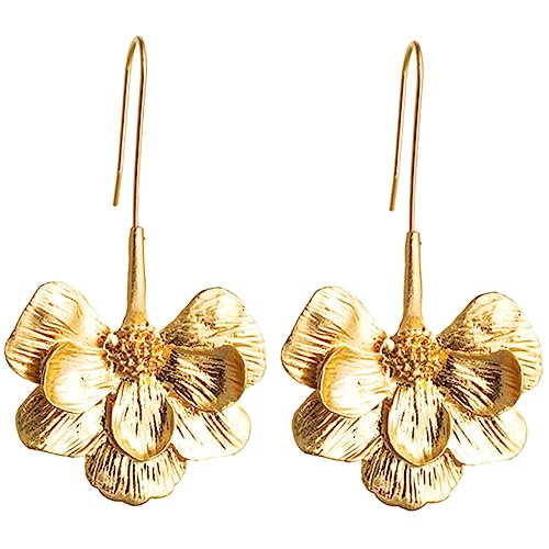 LALADEFIEE Goldfarbene Lange Auffällige Blumen Baumelohrringe für Damen und Mädchen Leichte Metall Ohrringe Langlebiger Schmuck für Alltag und Besondere Anlässe von LALADEFIEE